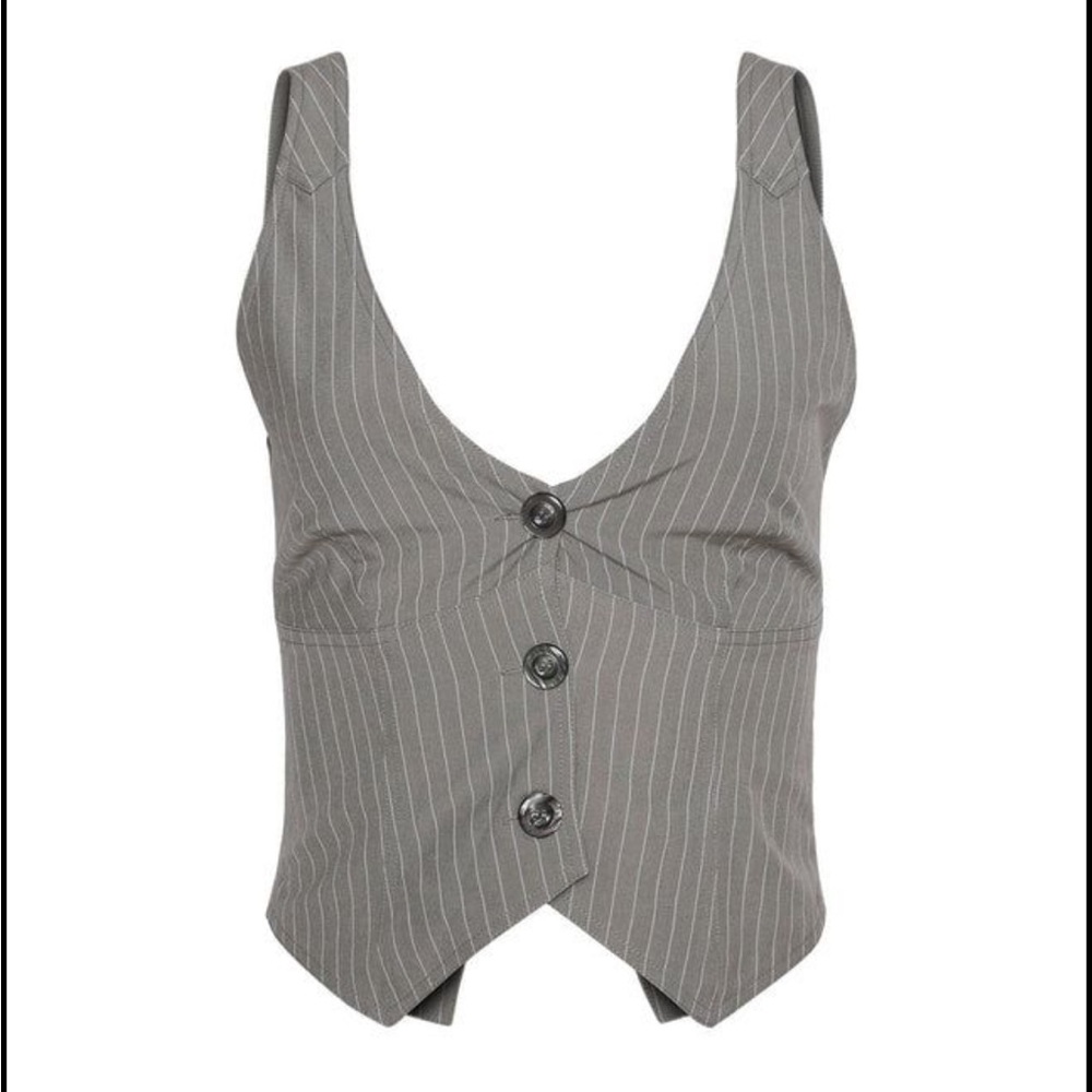 NEW! | Tiger Mist Tops | Tiger Mist Carson Vest Light Grey Pinstripe Women's Top